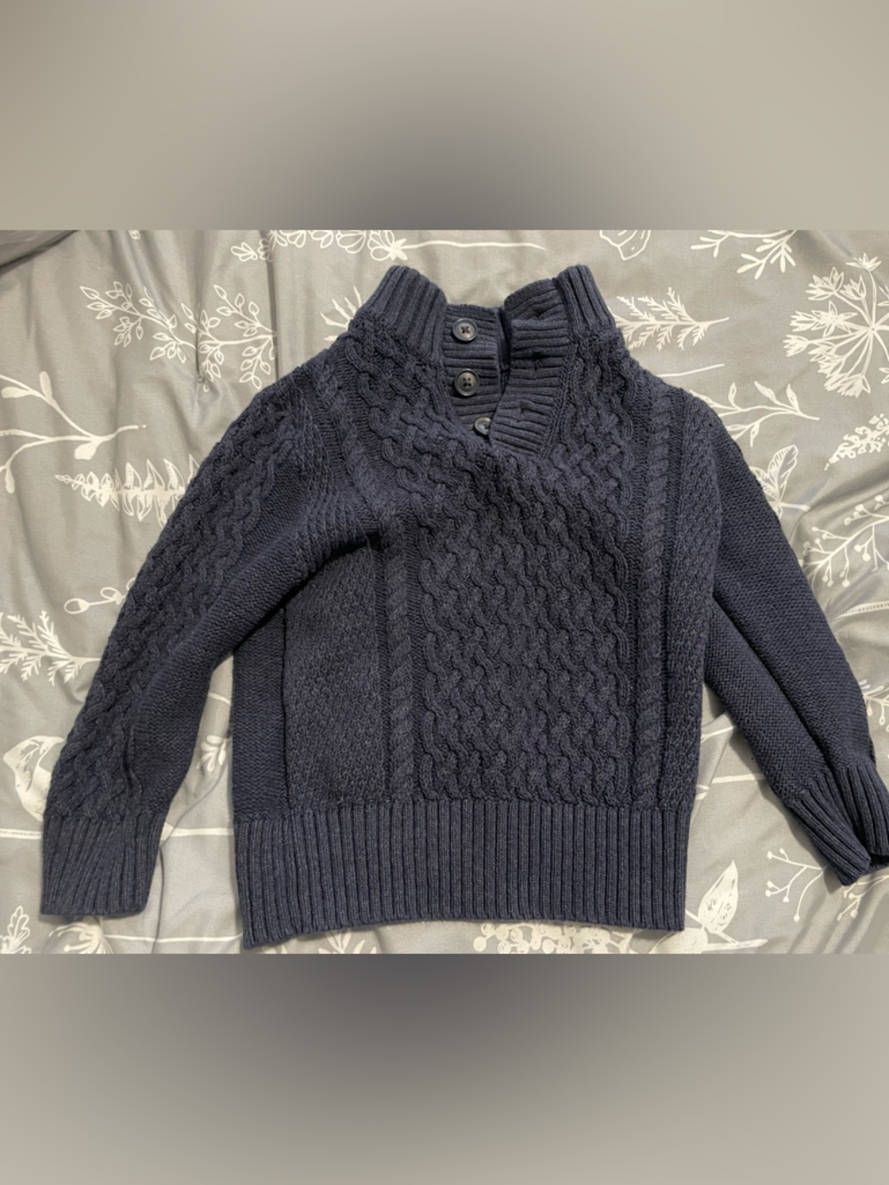 Cat & Jack Navy Cable-Knit Button Mock Neck Sweater Boys 3T